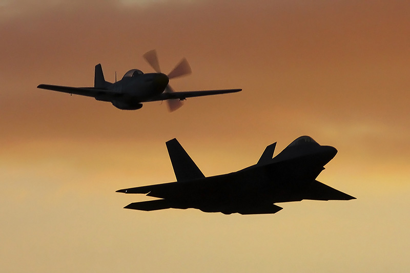 F-22A Raptor, 27th FS, USAF<br>P-51D Mustang 'Little Horse